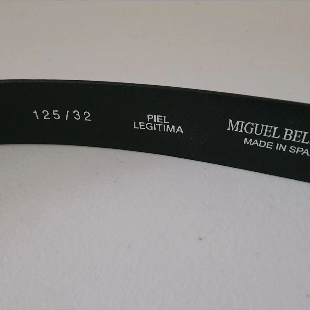 miguel bellido genuine leather belt black leather silver buckle mens size 42